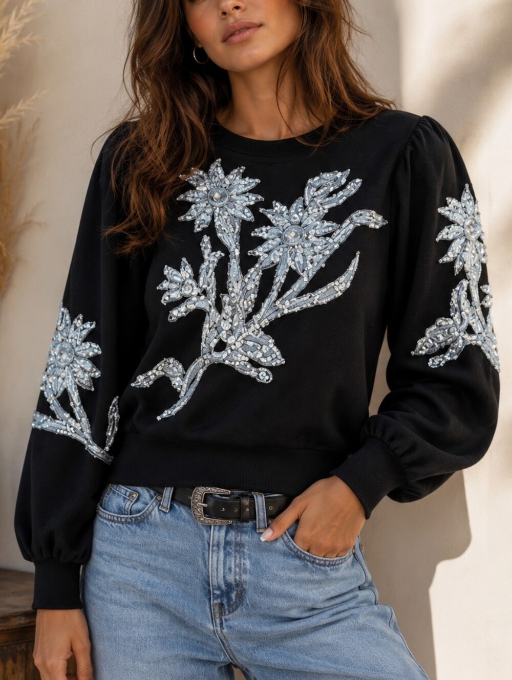 Floral Sequined Embellished Sweatshirt by Express- NWOT